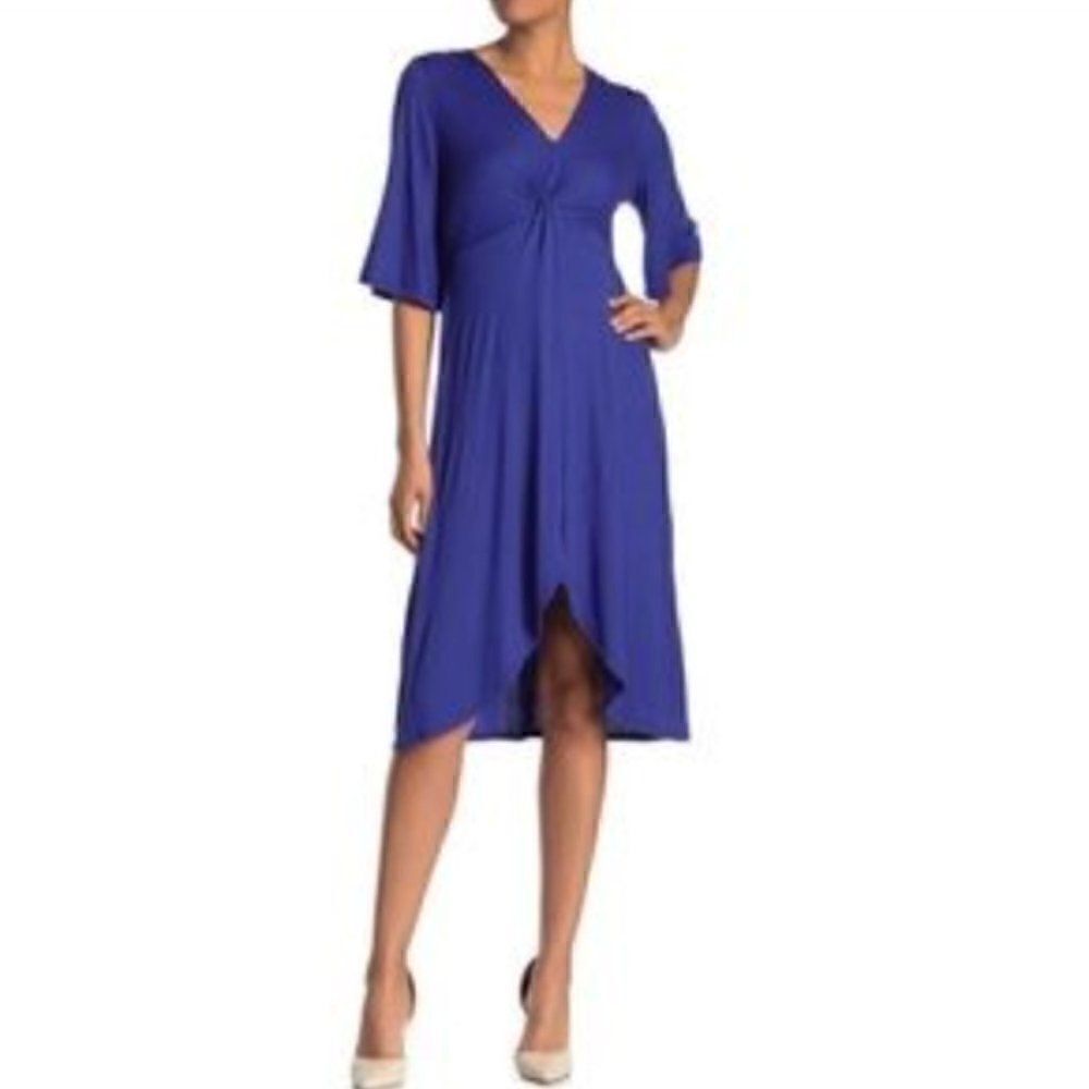 Superfoxx Knot Front Blue Ribbed Midi Dress Size Medium